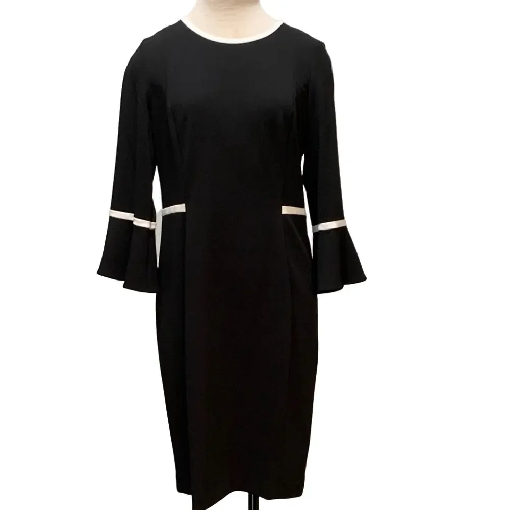 Calvin Klein sz 12 black with white accent midi dress - Picture 1 of 6